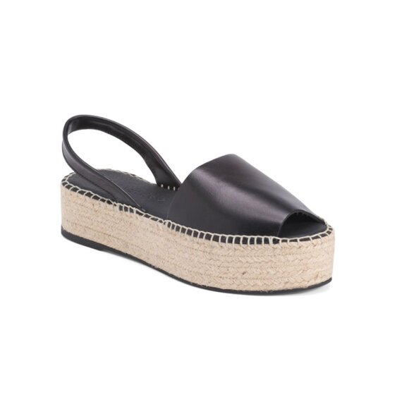 CARMEN SAIZ Black Made In Spain Leather Espadrille Flatform Sandals - Picture 1 of 2